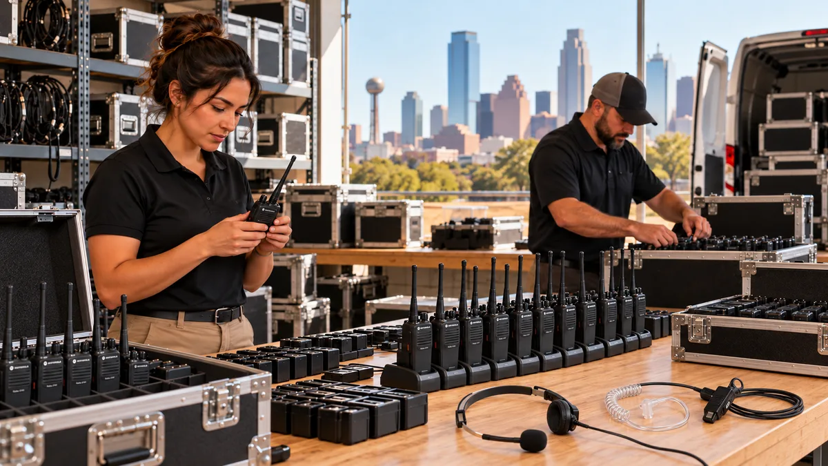 Media 2-Way Radio team preparing Motorola radios for delivery